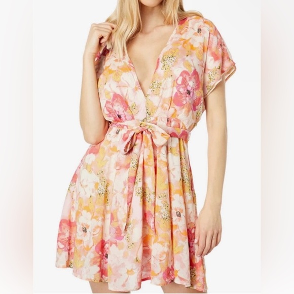 Free People Freddy Tie Mini Dress in Fruit Punch Size S - Picture 3 of 15